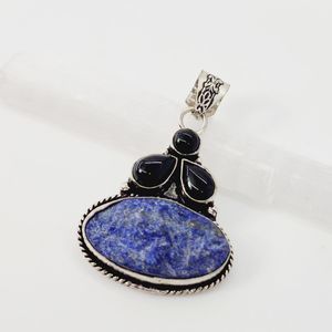 Rough Lapis Lazuli Rough Black Onyx Ethnic Handmade Pendant Jewelry 2.2"
